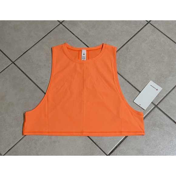 LULULEMON MUSCLE LOVE CROP TANK TOUGH HIGHLIGHT ORANGE SZ 10 - Picture 3 of 10